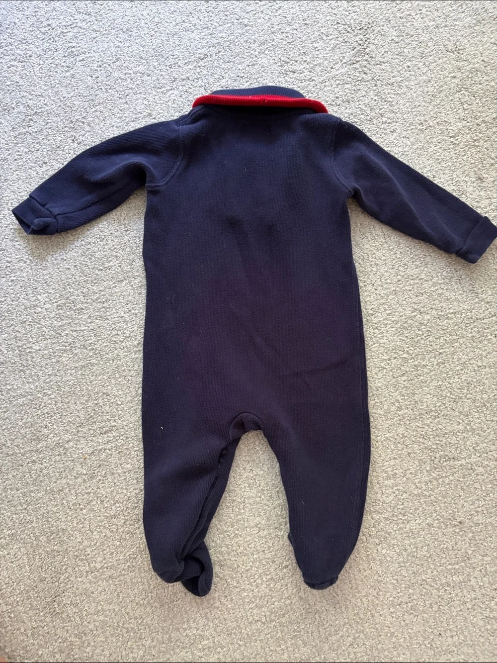 Ralph Lauren Navy One-Piece Footed Romper with Red Trim